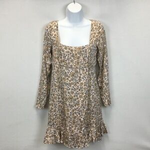 Free People Boheme Long Sleeve Floral Mini Ruffle Dress in Ivory Combo